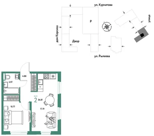 Планировка 2-комн. квартира, 37 м² ЖК «Остров-сад»