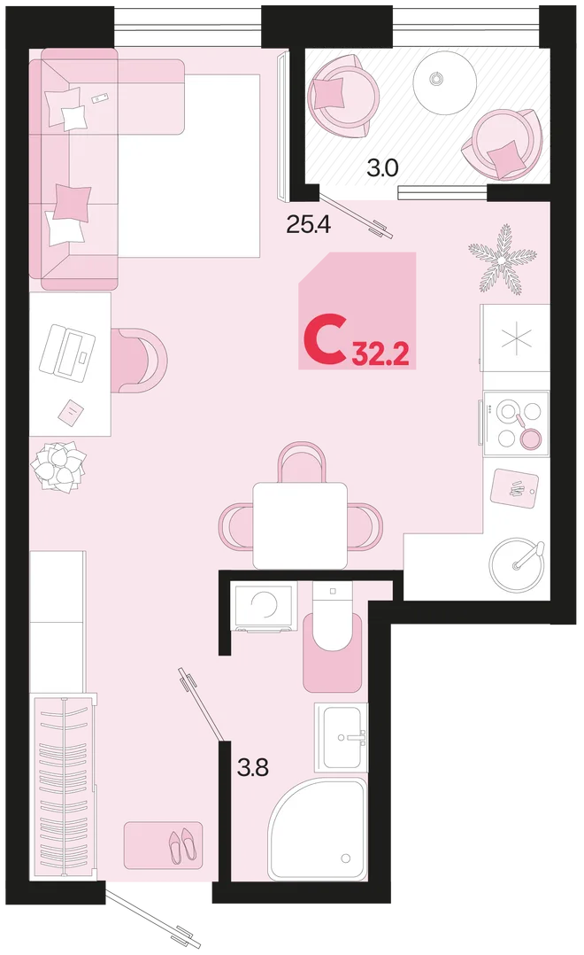 Планировка Студия, 32.2 м² ЖК «Первое место» Планировка Студия, 32.2 м² ЖК «Первое место»