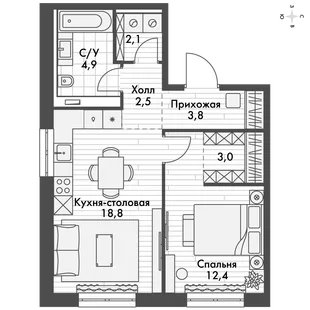 Квартира 2-комн. квартира, 47.5 м² ЖК «Фриссон» Фото 1 Квартира 2-комн. квартира, 47.5 м² ЖК «Фриссон» Фото 1
