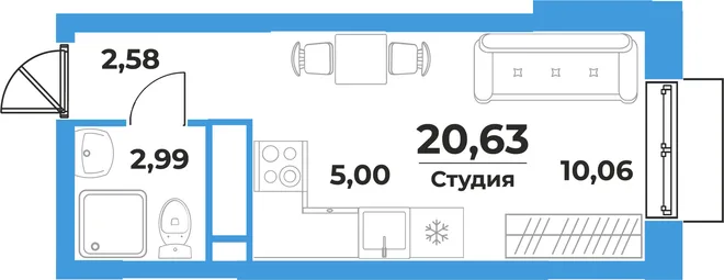 Планировка Студия, 20.63 м² ЖК «На семи холмах» Планировка Студия, 20.63 м² ЖК «На семи холмах»