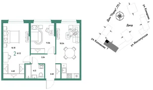 Планировка 2-комн. квартира, 61.12 м² ЖК «Страна.Парковая»
