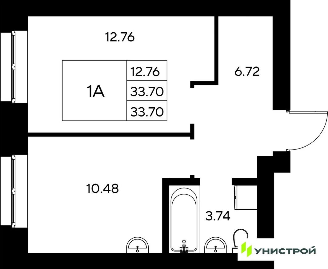 Планировка 1-комн. квартира, 33.7 м² ЖК «Царёво City»