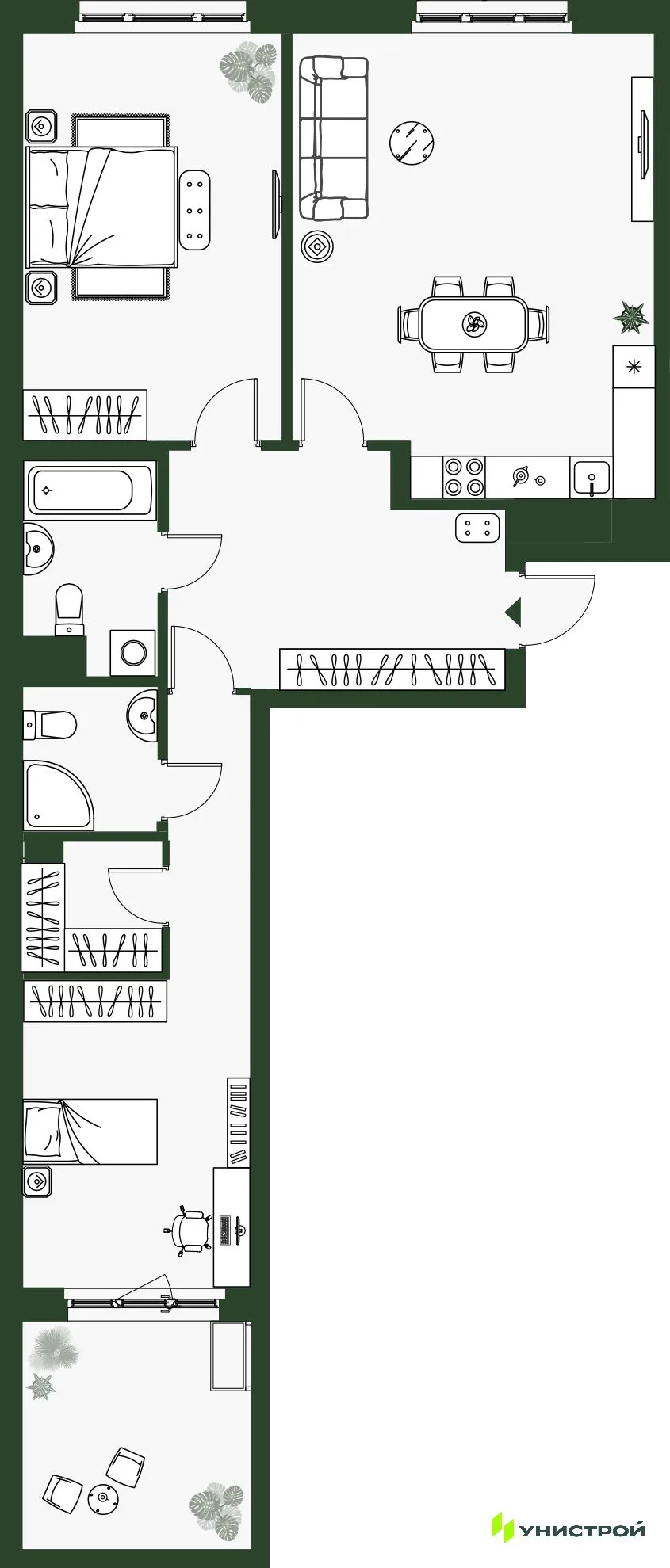 Планировка 2-комн. квартира, 84.22 м² ЖК «Парковый квартал 2.0»