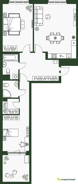 Планировка 2-комн. квартира, 84.22 м² ЖК «Парковый квартал 2.0»