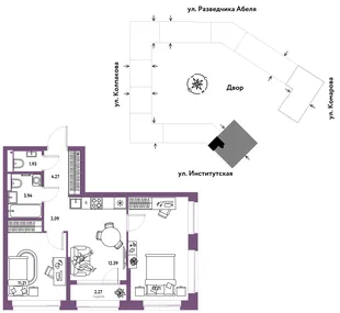 Планировка 3-комн. квартира, 53.81 м² ЖК «Страна.Парковая»