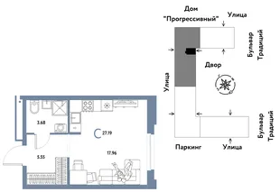 Планировка Студия, 27.19 м² ЖК «Микрорайон Домашний»