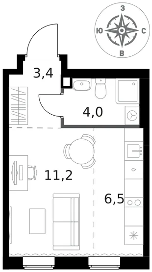 Квартира Студия, 25.1 м² ЖК «1-й Ясеневский» Фото 1