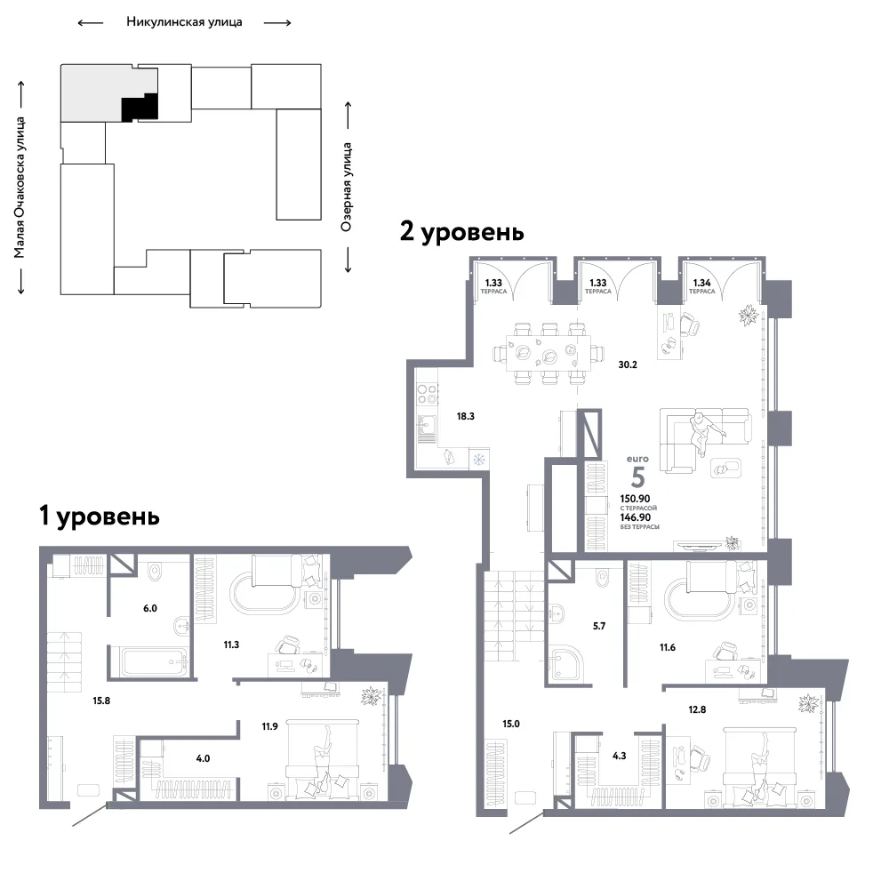 Планировка 5-комн. квартира, 150.9 м² ЖК «Страна.Озёрная»