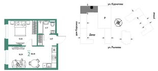 Планировка 2-комн. квартира, 38.28 м² ЖК «Остров-сад»
