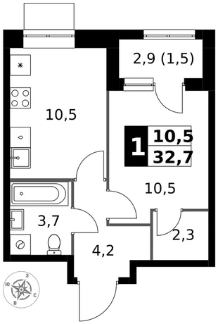Квартира 1-комн. квартира, 32.7 м² ЖК «1-й Измайловский» Фото 1 Квартира 1-комн. квартира, 32.7 м² ЖК «1-й Измайловский» Фото 1