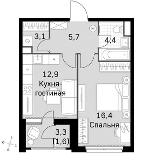 Квартира 1-комн. квартира, 41.9 м² ЖК «Sky Garden» Фото 1 Квартира 1-комн. квартира, 41.9 м² ЖК «Sky Garden» Фото 1
