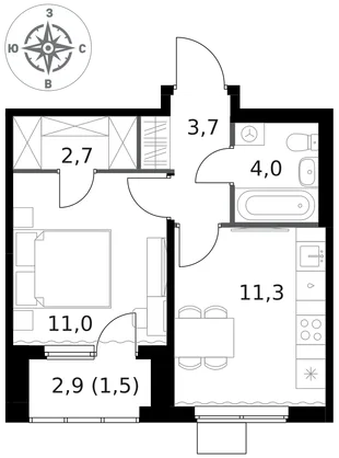 Квартира 1-комн. квартира, 34.2 м² ЖК «1-й Ясеневский» Фото 1 Квартира 1-комн. квартира, 34.2 м² ЖК «1-й Ясеневский» Фото 1