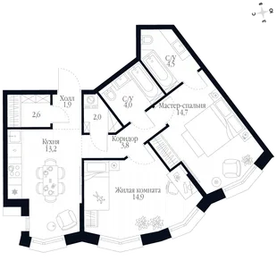 Квартира 2-комн. квартира, 61.6 м² ЖК «Фордевинд» Фото 1 Квартира 2-комн. квартира, 61.6 м² ЖК «Фордевинд» Фото 1