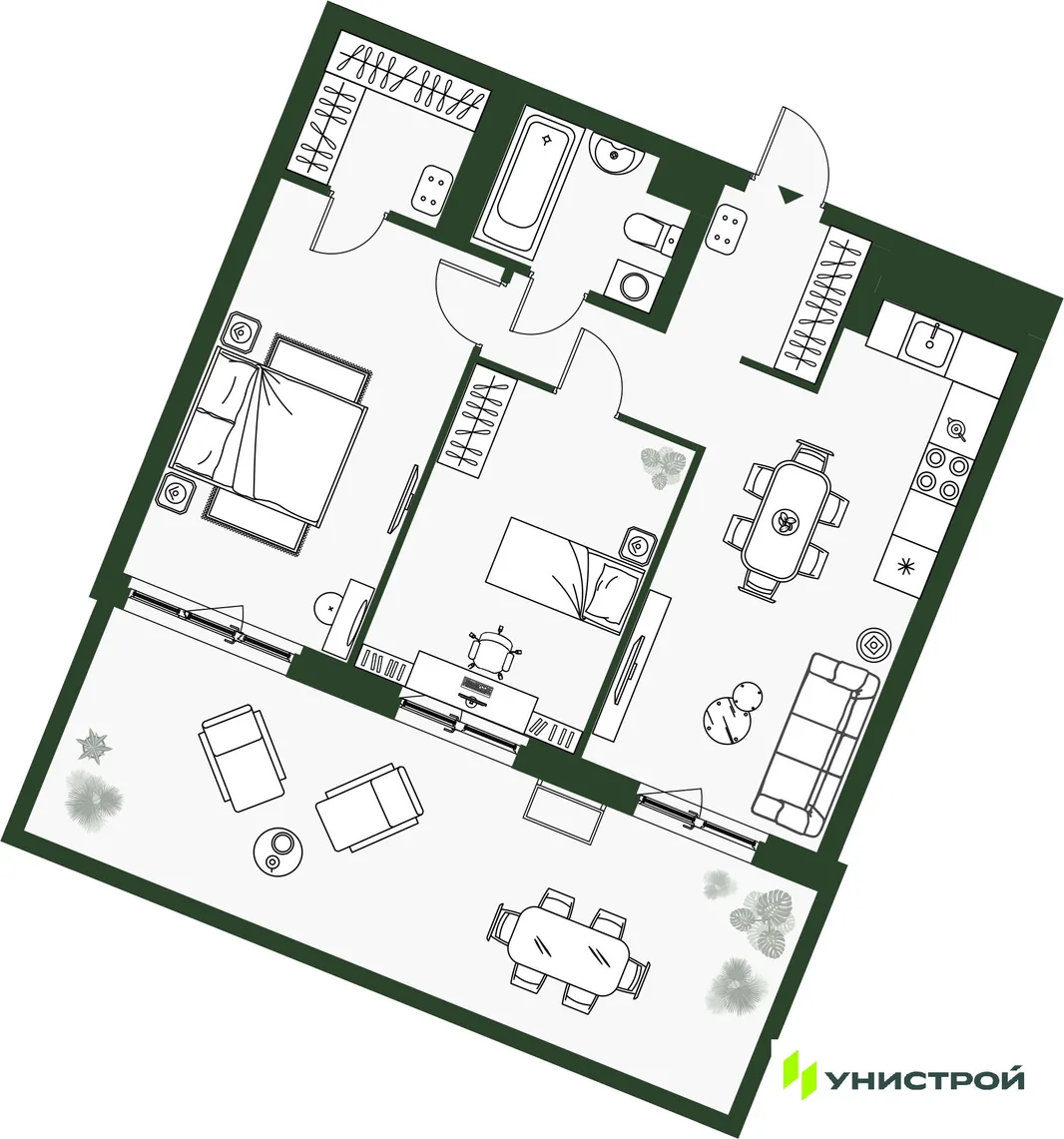 Планировка 2-комн. квартира, 70.18 м² ЖК «Парковый квартал 2.0»
