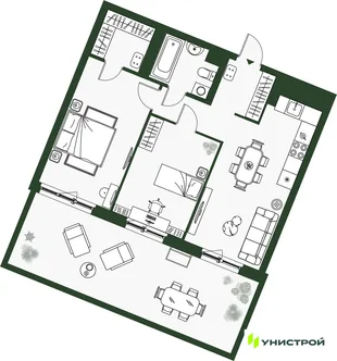 Планировка 2-комн. квартира, 70.18 м² ЖК «Парковый квартал 2.0»