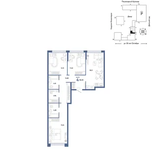 Планировка 4-комн. квартира, 86.04 м² ЖК «Сердце Сибири»