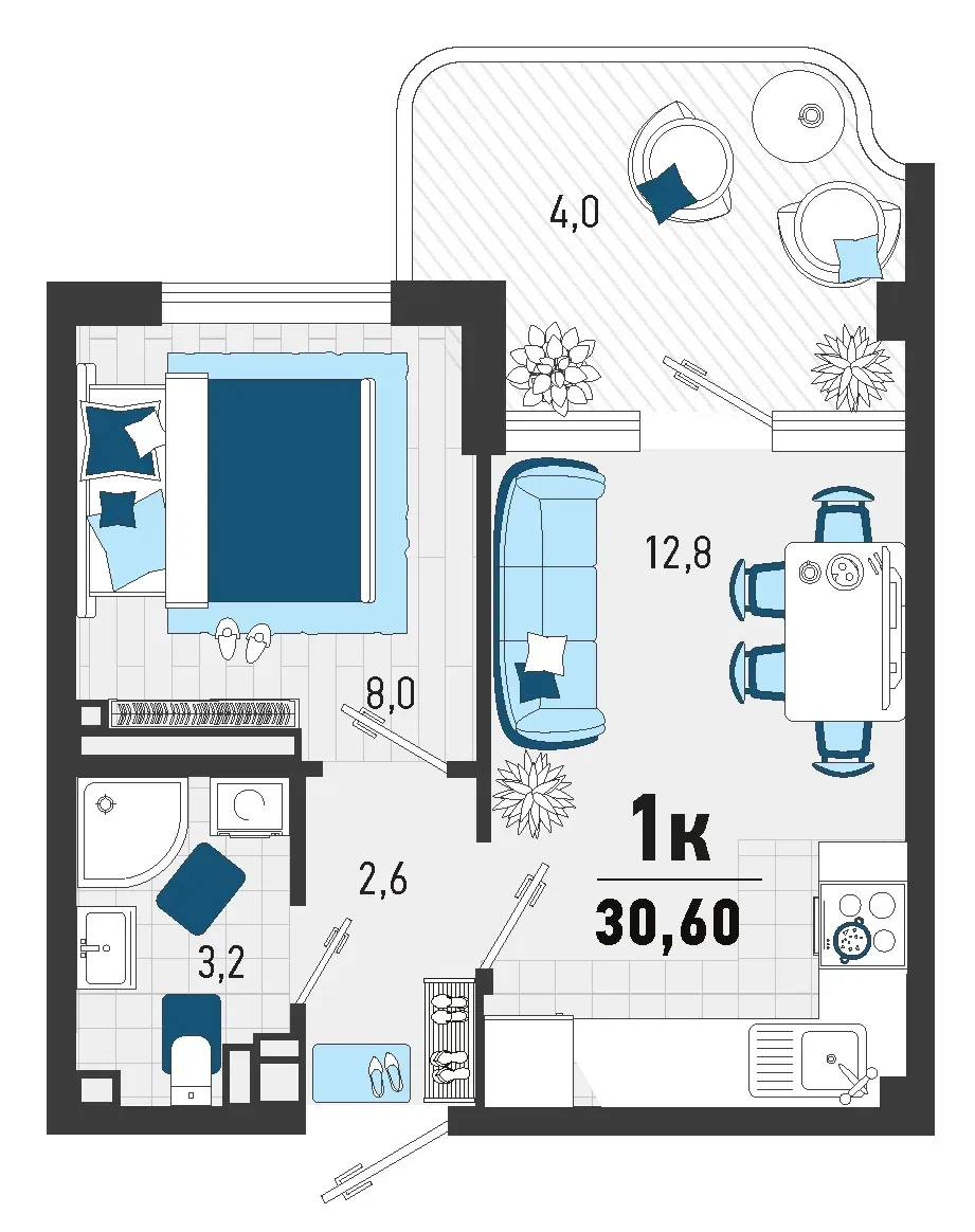 Планировка 1-комн. квартира, 27.2 м² ЖК «Монако»