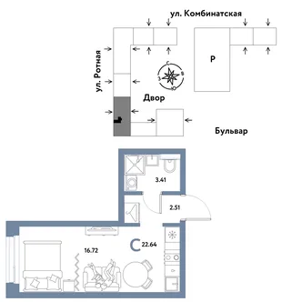 Планировка Студия, 22.64 м² ЖК «Уральский сад»