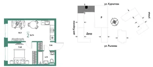 Планировка 2-комн. квартира, 36.74 м² ЖК «Остров-сад»