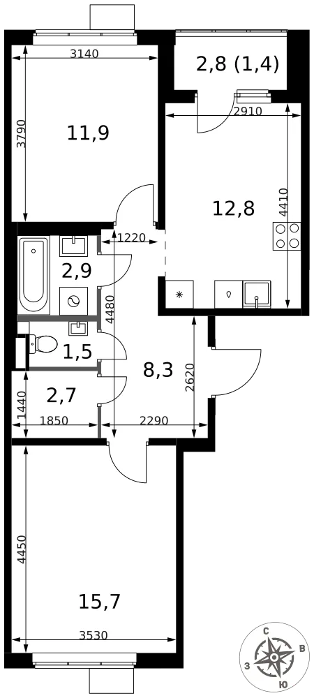 Планировка 2-комн. квартира, 57.2 м² ЖК «1-й Химкинский» Планировка 2-комн. квартира, 57.2 м² ЖК «1-й Химкинский»