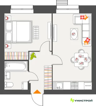 Планировка 1-комн. квартира, 39.99 м² ЖК «Атмосфера»