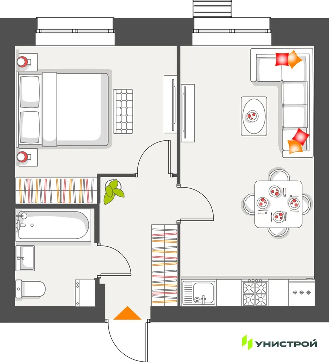 Планировка 1-комн. квартира, 39.99 м² ЖК «Атмосфера» Планировка 1-комн. квартира, 39.99 м² ЖК «Атмосфера»