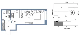 Планировка Студия, 29.68 м² ЖК «Остров-сад»