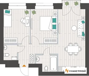 Планировка 2-комн. квартира, 56.03 м² ЖК «Аквамарин»