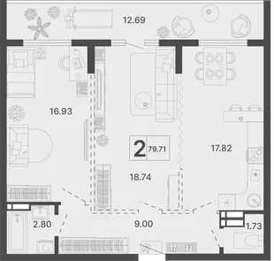 Планировка 2-комн. квартира, 79.71 м² ЖК «Светский лес»