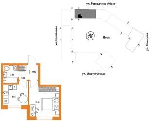 Планировка 1-комн. квартира, 29.52 м² ЖК «Страна.Парковая»