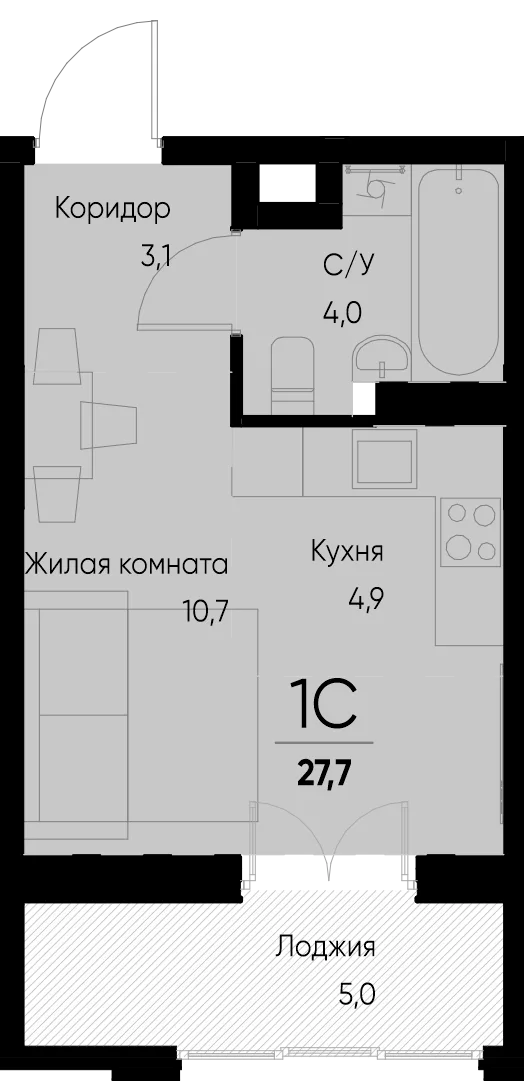 Планировка Студия, 27.7 м² ЖК «Васильевский остров»