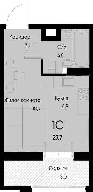 Планировка Студия, 27.7 м² ЖК «Васильевский остров»