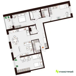Планировка 3-комн. квартира, 102.6 м² ЖК «Лисино»