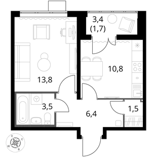 Квартира 1-комн. квартира, 37.7 м² ЖК «1-й Южный» Фото 1 Квартира 1-комн. квартира, 37.7 м² ЖК «1-й Южный» Фото 1