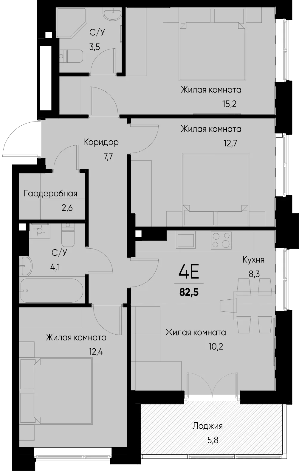 Планировка 4-комн. квартира, 82.5 м² ЖК «Васильевский остров»