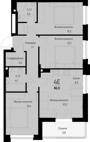 Планировка 4-комн. квартира, 82.5 м² ЖК «Васильевский остров»