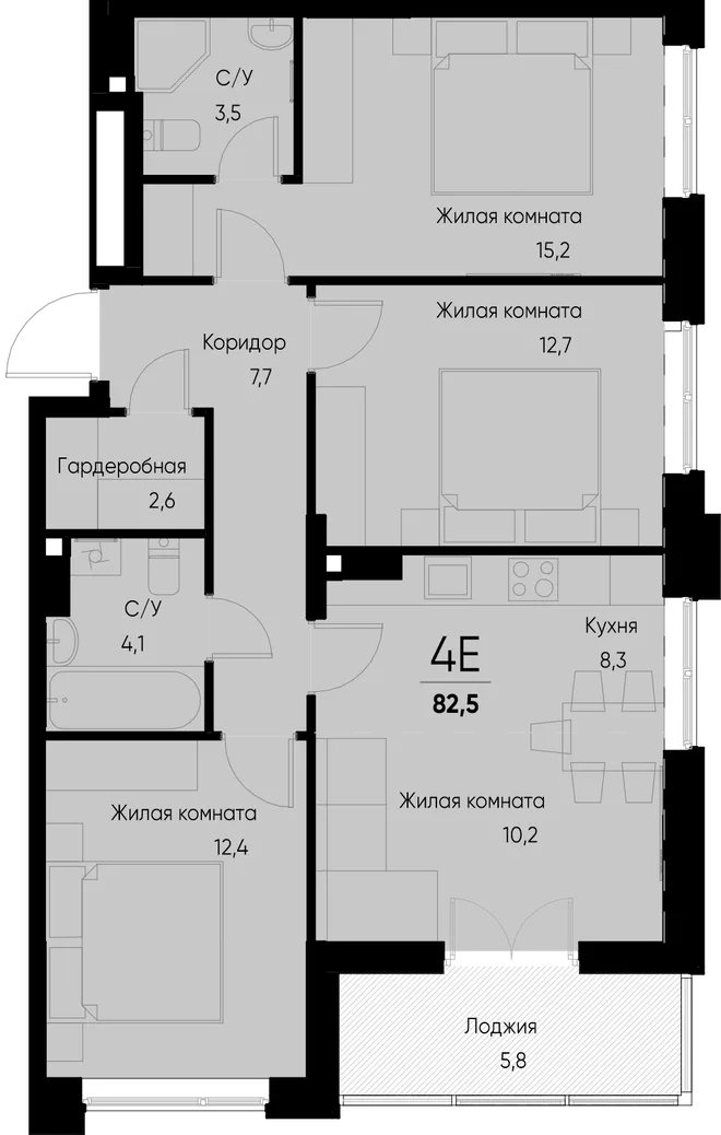 Планировка 4-комн. квартира, 82.5 м² ЖК «Васильевский остров» Планировка 4-комн. квартира, 82.5 м² ЖК «Васильевский остров»