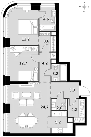Квартира 3-комн. квартира, 82.9 м² ЖК «Amber Сity» Фото 1