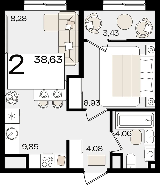 Планировка 2-комн. квартира, 37.87 м² ЖК «Патрики» Планировка 2-комн. квартира, 37.87 м² ЖК «Патрики»