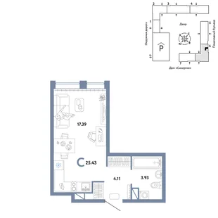 Планировка Студия, 25.43 м² ЖК «Юнион»