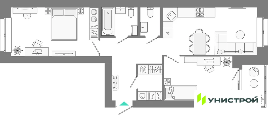 Планировка 2-комн. квартира, 63.91 м² ЖК «Лето»