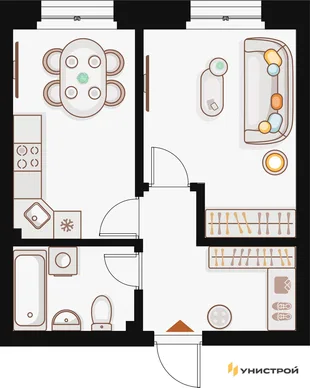 Планировка 1-комн. квартира, 36.22 м² ЖК «Жилой кластер Q на Кулагина»