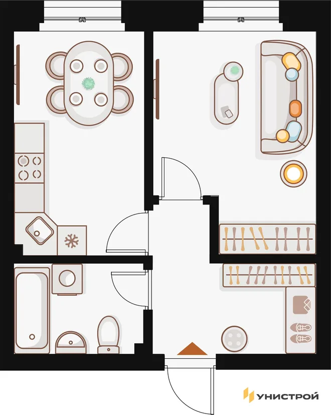 Планировка 1-комн. квартира, 36.22 м² ЖК «Жилой кластер Q на Кулагина»