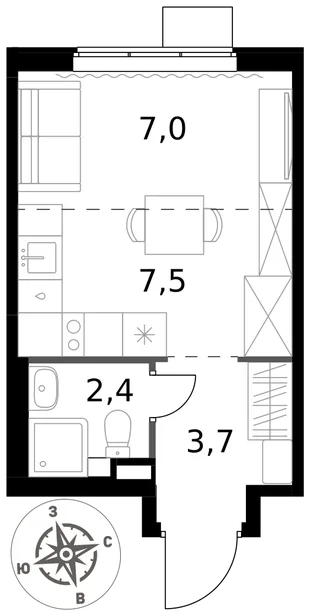 Квартира Студия, 20.6 м² ЖК «1-й Химкинский» Фото 1