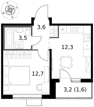 Квартира 1-комн. квартира, 33.7 м² ЖК «1-й Южный» Фото 1 Квартира 1-комн. квартира, 33.7 м² ЖК «1-й Южный» Фото 1