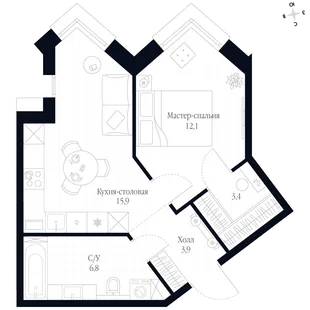 Квартира 1-комн. квартира, 42.1 м² ЖК «Фордевинд» Фото 1 Квартира 1-комн. квартира, 42.1 м² ЖК «Фордевинд» Фото 1