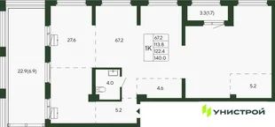 Планировка 1-комн. квартира, 122.4 м² ЖК «Парковый квартал 2.0»