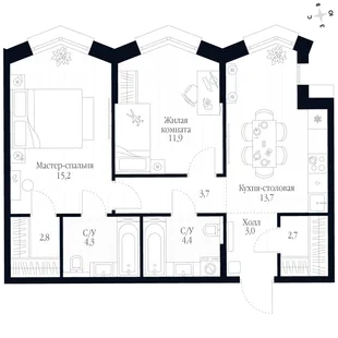 Квартира 2-комн. квартира, 61.7 м² ЖК «Фордевинд» Фото 1 Квартира 2-комн. квартира, 61.7 м² ЖК «Фордевинд» Фото 1