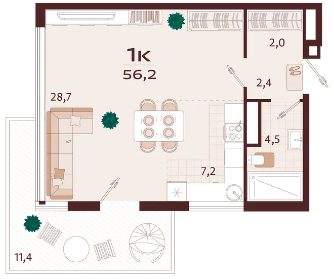 Планировка 1-комн. квартира, 56.2 м² ЖК «Роялта» Планировка 1-комн. квартира, 56.2 м² ЖК «Роялта»