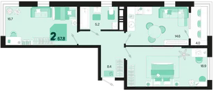 Планировка 2-комн. квартира, 67.8 м² ЖК «Первое место»